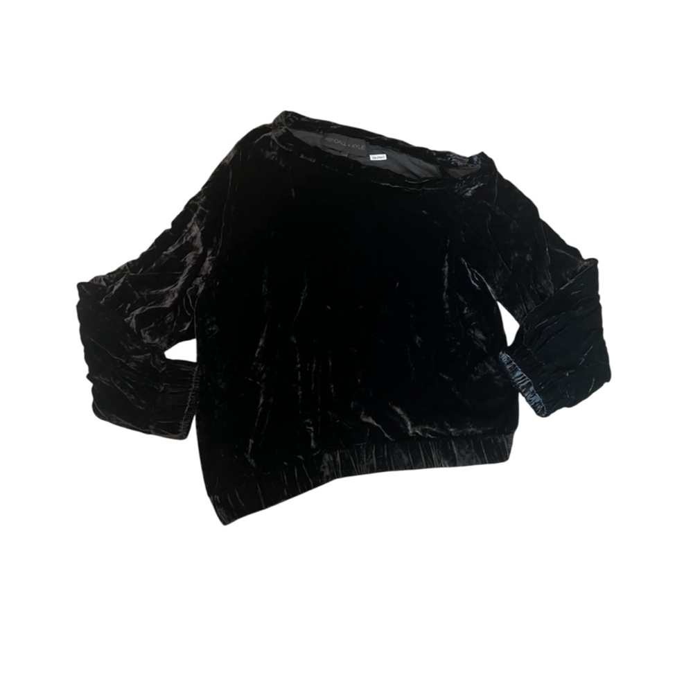 KENDALL & KYLIE Top Women’s XS Black Velvet Off the Shoulder Asymmetrical Shirt
